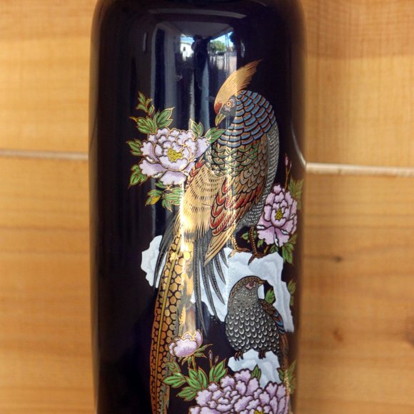 Vintage Kutani Style Cobalt Blue Vase With Pheasants and Flowers - Picture 2 of 11